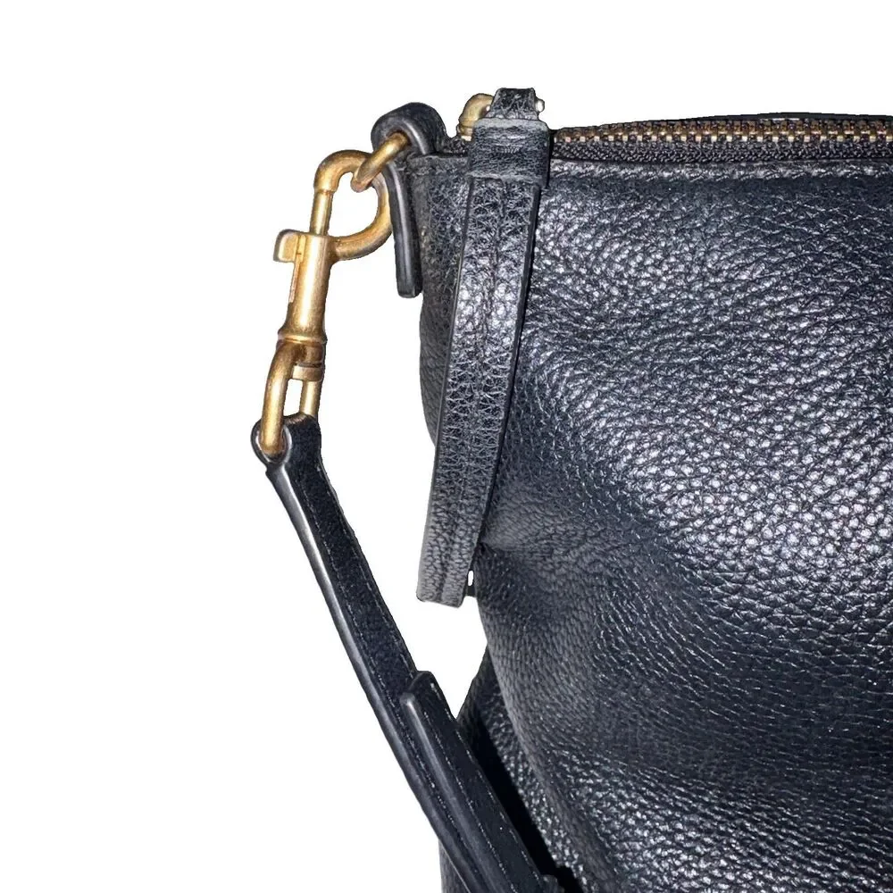 Tory Burch Black Pebbled Leather McGraw Top-Zip Satchel Crossbody Bag